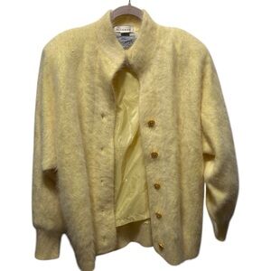 Exclusively Misook Sweater Jacket Yellow Angora Lined Button-Up Cardigan